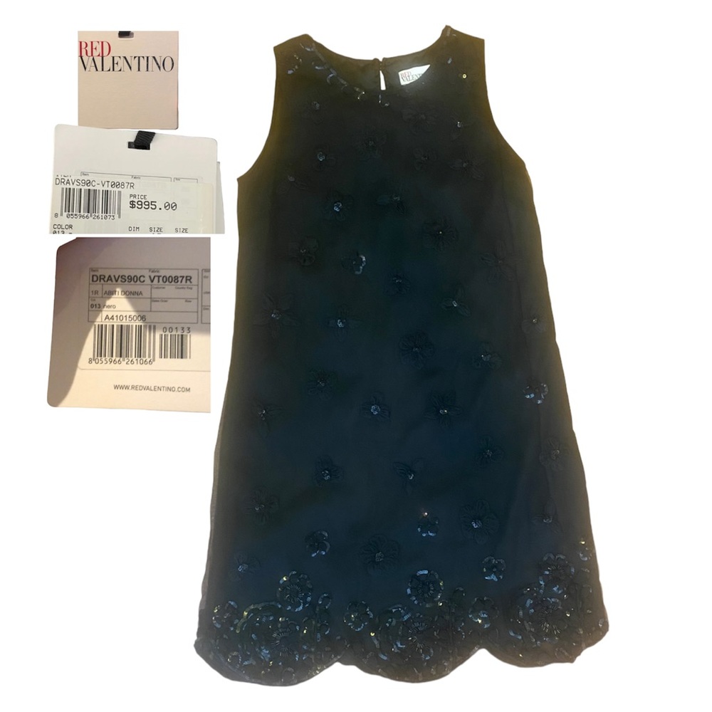 RED Valentino Dress $995 Black Sleeveless Embroidered Floral